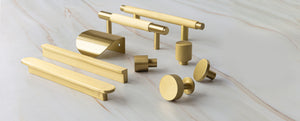 Satin Brass collection of door handles, pull handles and knobs