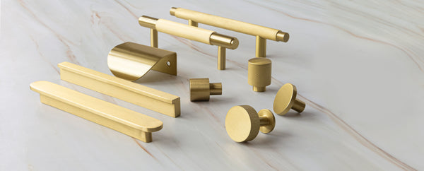 Satin Brass collection of door handles, pull handles and knobs