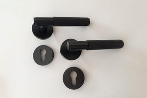 Boston Door Lever Handles in Matt Black with Full Locking system and Keyhole Escutcheon Plate