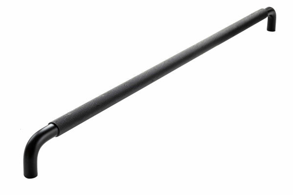 Arc Matt Black curved knurled handle 400mm. Suitable for kitchen cupboards and wardrobes